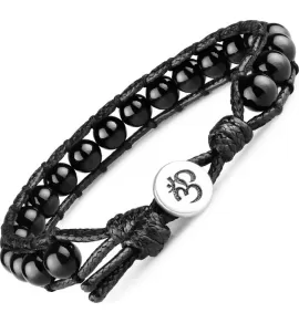 Плетеный браслет из черного агата Everiot Select LNS-3134 со знаком "Ом"