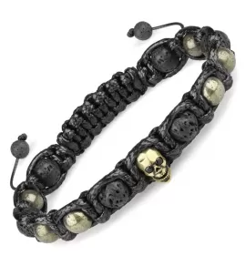 Мужской браслет Шамбала из лавового камня и пирита Everiot Select LNS-2192 с черепом