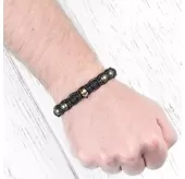 Мужской браслет Шамбала из лавового камня и пирита Everiot Select LNS-2192 с черепом