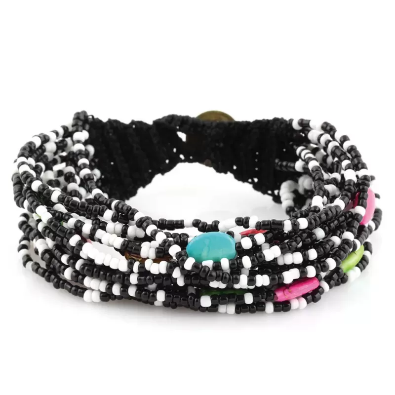 Браслет Indigo ING-1444 из черно-белого бисера и ярких бусин