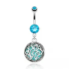 Украшение для пирсинга пупка PiercedFish NAL12809 с фианитами и бирюзовым камнем