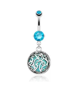 Украшение для пирсинга пупка PiercedFish NAL12809 с фианитами и бирюзовым камнем