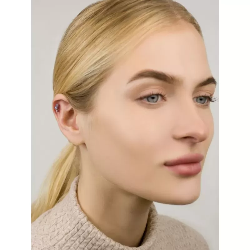 Титановая серьга штанга для пирсинга хряща уха Pirslab TIJ07-OP05 накрутка кластер с опалом