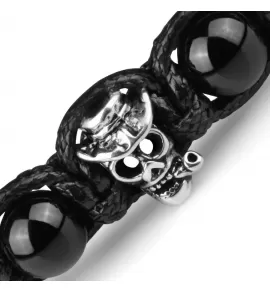 Мужской плетеный браслет Шамбала Everiot Select LNS-2081 из черного агата с черепами