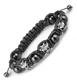 Мужской плетеный браслет Шамбала Everiot Select LNS-2081 из черного агата с черепами
