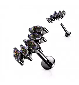 Серьга лабрет из стали с накруткой-кластер и фианитами PiercedFish LSIL01-KVM для пирсинга хряща уха, хеликса, трагуса, губ (Монро, Медуза)