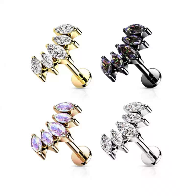 Серьга лабрет из стали с накруткой-кластер и фианитами PiercedFish LSIL01-KVM для пирсинга хряща уха, хеликса, трагуса, губ (Монро, Медуза)