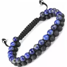 Браслет Шамбала Everiot Select LNS-0245 из лазурита и лавы (базальта) в два ряда