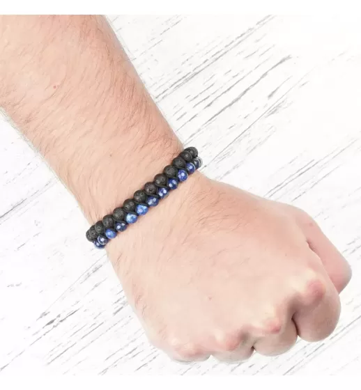Браслет Шамбала Everiot Select LNS-0245 из лазурита и лавы (базальта) в два ряда