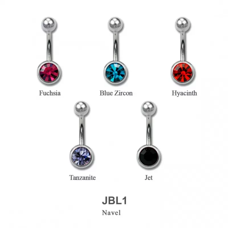 Стальная штанга для пирсинга пупка Everiot AAB-JBL1 с фианитом