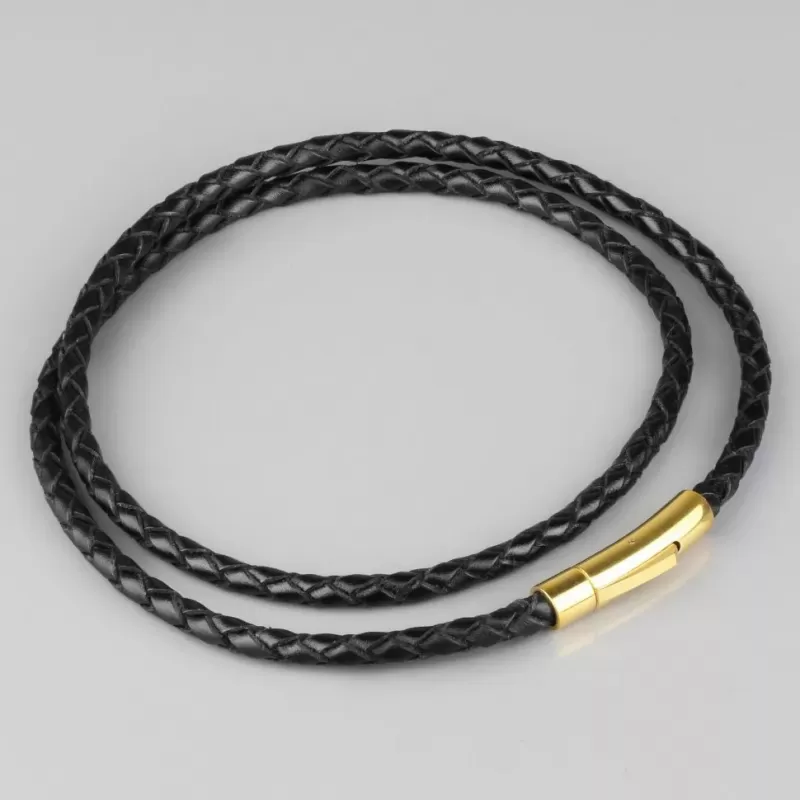 Плетеный кожаный шнурок премиум Everiot Select LC-5001-GD со стальной застежкой