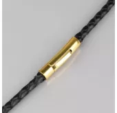 Плетеный кожаный шнурок премиум Everiot Select LC-5001-GD со стальной застежкой