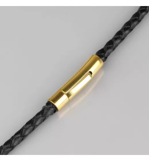 Плетеный кожаный шнурок премиум Everiot Select LC-5001-GD со стальной застежкой