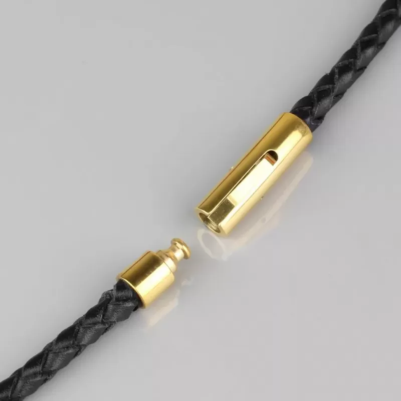 Плетеный кожаный шнурок премиум Everiot Select LC-5001-GD со стальной застежкой