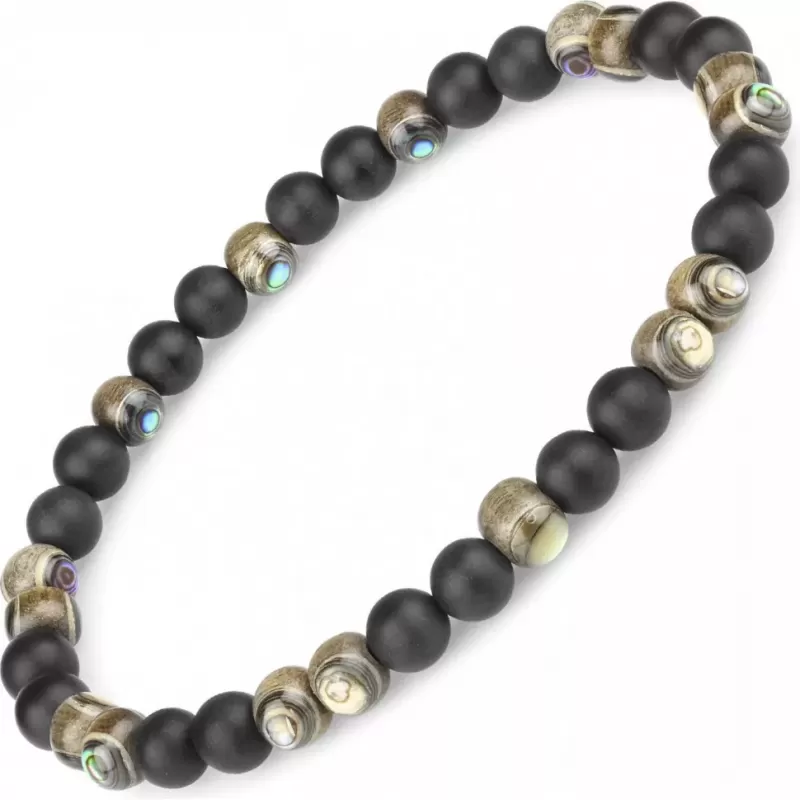 Браслет на резинке Everiot Select LNS-3014 из агата, дерева и галиотиса