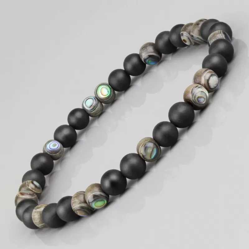 Браслет на резинке Everiot Select LNS-3014 из агата, дерева и галиотиса