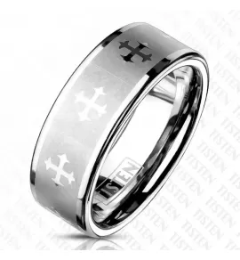 Мужское кольцо Tisten из титан-вольфрама (тистена) R-TS-059 с крестами