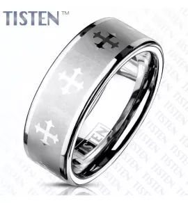 Мужское кольцо Tisten из титан-вольфрама (тистена) R-TS-059 с крестами