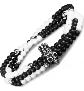 Браслет мужской в три оборота на резинке из агата и гематита Everiot Select LNS-2065 с черепом