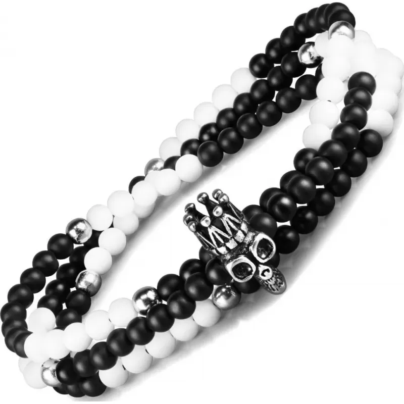 Браслет мужской в три оборота на резинке из агата и гематита Everiot Select LNS-2065 с черепом