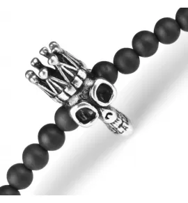 Браслет мужской в три оборота на резинке из агата и гематита Everiot Select LNS-2065 с черепом