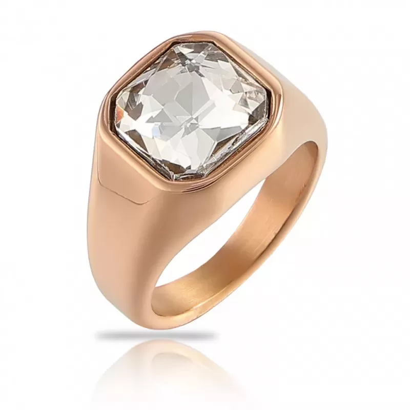 Мужской перстень из стали RSS-7657-RD с квадратным фианитом