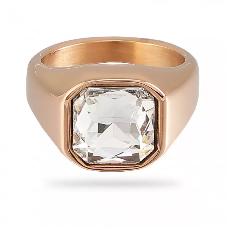 Мужской перстень из стали RSS-7657-RD с квадратным фианитом