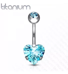 Титановая серьга-банан для пирсинга пупка Pirslab T23N10-Q с фианитом в форме сердца