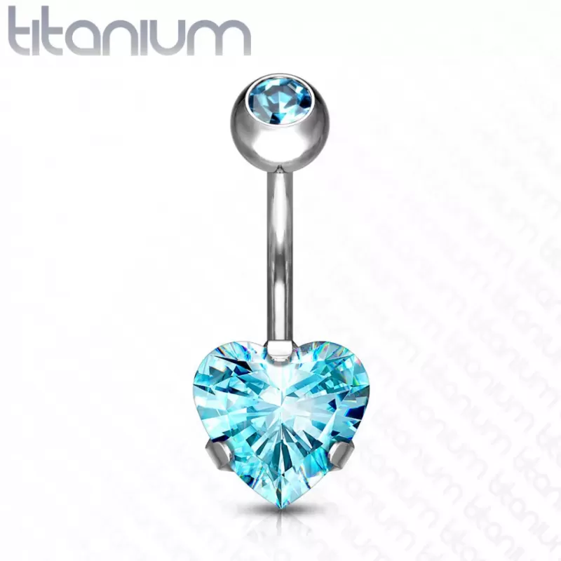 Титановая серьга-банан для пирсинга пупка Pirslab T23N10-Q с фианитом в форме сердца