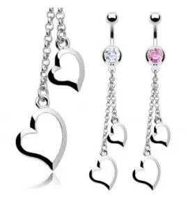 Пирсинг пупка банан PiercedFish NSQ-01438 с сердечками и фианитом