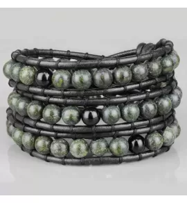 Плетеный браслет-намотка Everiot Select LNS-3015 из змеевика, агата и кожаного шнура