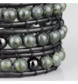 Плетеный браслет-намотка Everiot Select LNS-3015 из змеевика, агата и кожаного шнура