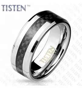 Мужское кольцо из тистена (титан-вольфрама) Tisten R-TS-016 с карбоновой вставкой