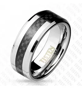Мужское кольцо из тистена (титан-вольфрама) Tisten R-TS-016 с карбоновой вставкой