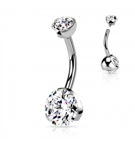 Серьга банан для пирсинга пупка из стали PiercedFish NS052 с цветными фианитами