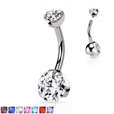 Серьга банан для пирсинга пупка из стали PiercedFish NS052 с цветными фианитами