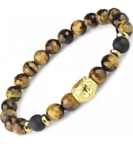 Браслет на резинке "Лев" Everiot Select LNS-0247 из камня тигровый глаз и агата