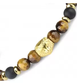 Браслет на резинке "Лев" Everiot Select LNS-0247 из камня тигровый глаз и агата