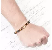 Браслет на резинке "Лев" Everiot Select LNS-0247 из камня тигровый глаз и агата