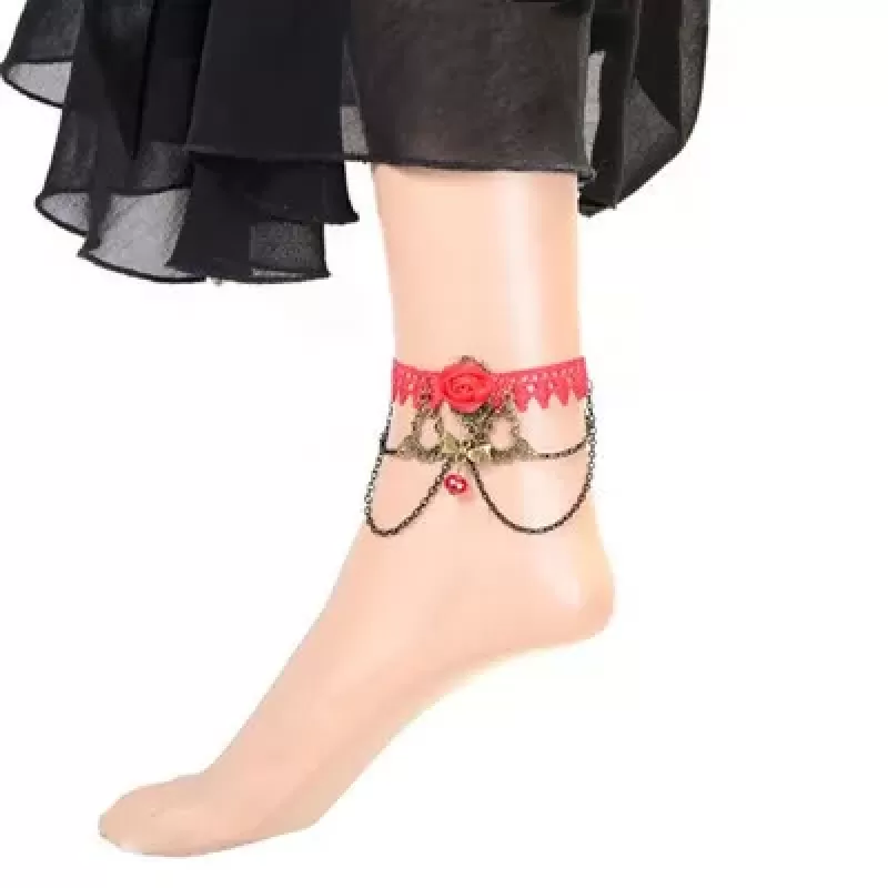 Браслет на ногу AS-Y51260 с красным кружевом