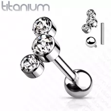 Титановая штанга для пирсинга хряща уха (хеликс, трагус) Pirslab TIJ06-C накрутка кластер с фианитами