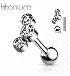 Титановая штанга для пирсинга хряща уха (хеликс, трагус) Pirslab TIJ06-C накрутка кластер с фианитами