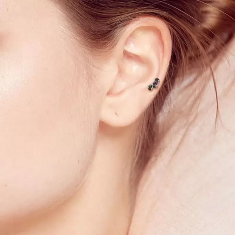 Титановая штанга для пирсинга хряща уха (хеликс, трагус) Pirslab TIJ06-C накрутка кластер с фианитами