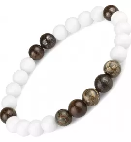 Браслет на резинке из агата и бронзита Everiot Select LNS-0265 с бусиной Дзи