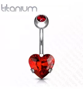 Титановая серьга-банан для пирсинга пупка Pirslab T23N10-R с фианитом в форме сердца