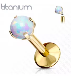 Серьга лабрет из титана Pirslab T23LI7-GD17 с искусственным опалом