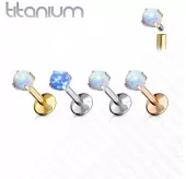Серьга лабрет из титана Pirslab T23LI7-GD17 с искусственным опалом