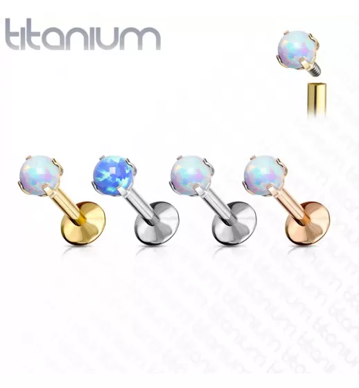 Серьга лабрет из титана Pirslab T23LI7-GD17 с искусственным опалом
