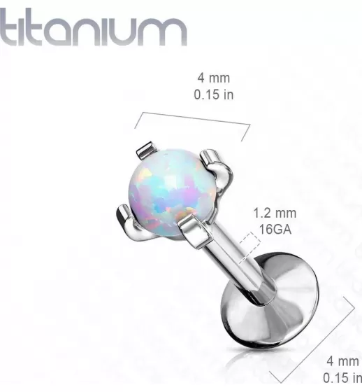 Серьга лабрет из титана Pirslab T23LI7-GD17 с искусственным опалом