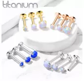 Серьга лабрет из титана Pirslab T23LI7-GD17 с искусственным опалом